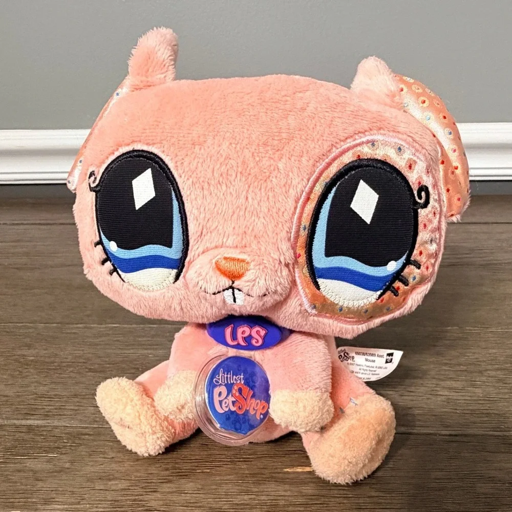 Littlest Pet Shop Pink Mouse Plush 2007 Hasbro LPS Stuffed Animal Glitter Eyes